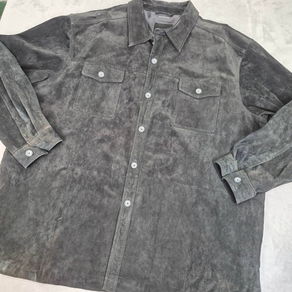 Suede Harbor Bay Mens 4XLT Black Gray Genuine Suede Leather Button Shirt Jacket